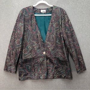 Vintage Inseparables Paisley Print Single Button Lightweight Blazer Size 12